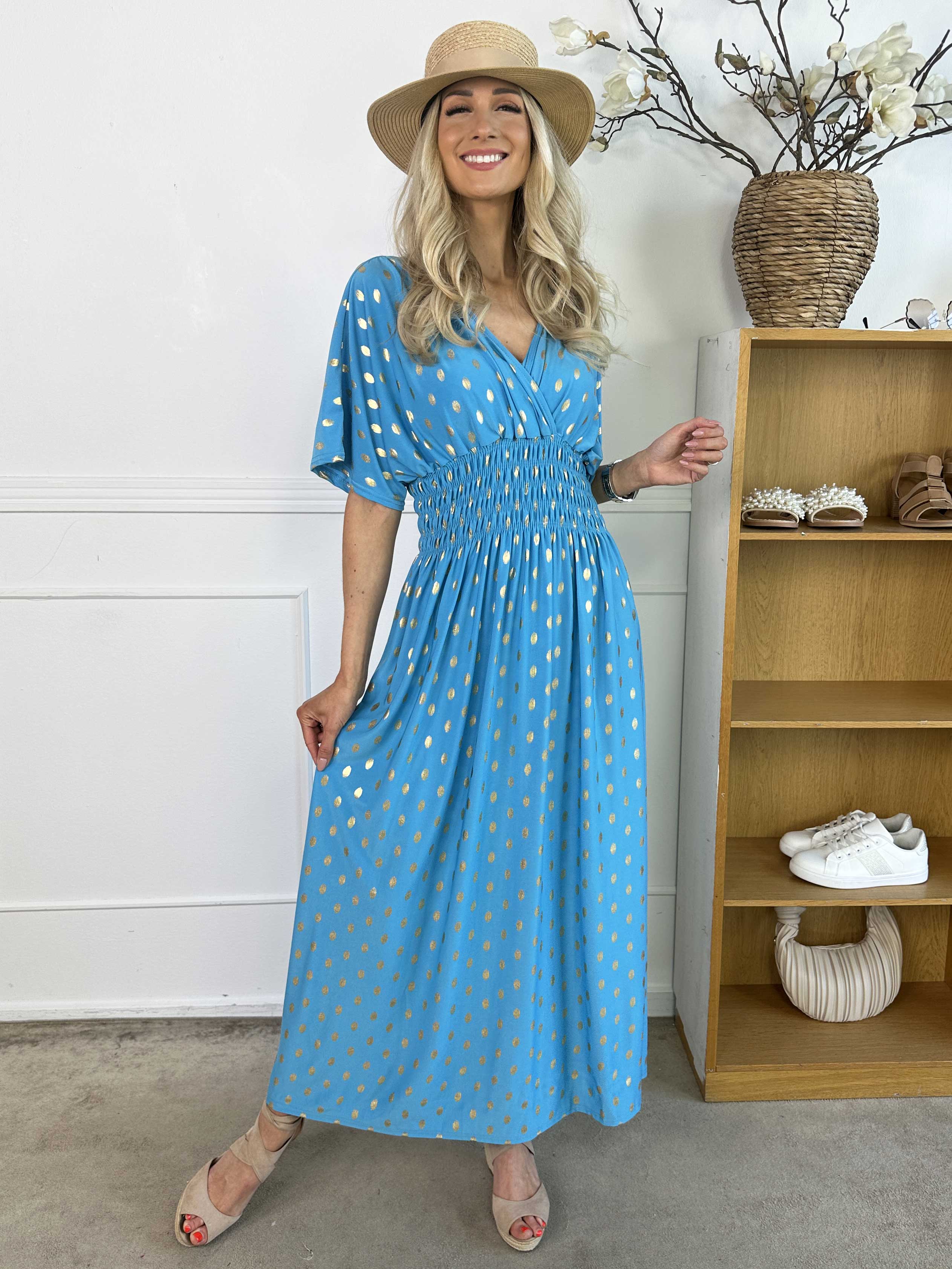 Pams Dot - Lang elastisk kjole med prikket detaljer